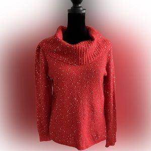 Ruby Road Holiday Red Sequin Cowl Neck Sweater - Size Small - Excellent